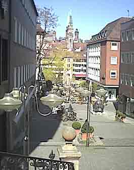 street cafe shops and castle